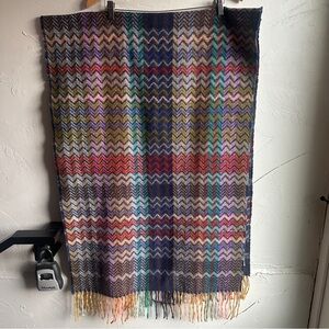 Natural Life ZigZag Rainbow Scarf with Fringe Boho Colorful Sz 72”x25”